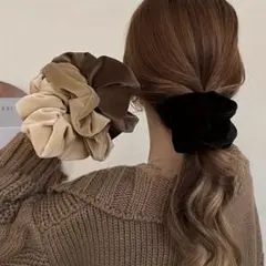 新品　大人気　ベルベットフリルヘアゴム　4個セット　シュシュ　韓国　可愛い