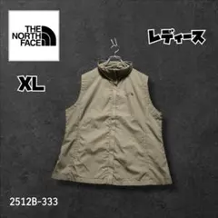 ★人気　ノースフェイス　ナイロンベスト　刺繍ロゴ　レディース　XL　ベージュ