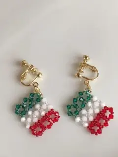冬季五輪♡ビーズ・イヤリング／ピアス♡スワロフスキー♡イタリア国旗♡ハンドメイド