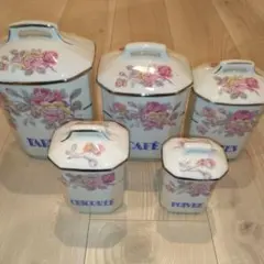 お値下げ フランスアンティーク 小花&バラ&白鳥 キャニスター 4Pセット