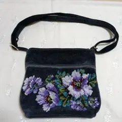 フェイラー　シュルダーバッグ　濃いグレー　花柄　シュニール織