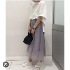 GU　チュールプリーツロングスカート　グレー　 Sのサムネイル