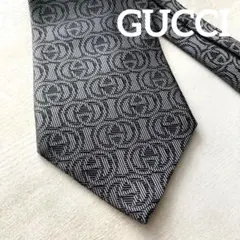 【美品】GUCCI グッチ ネクタイ 高級シルク GG柄 総柄 グレーロゴ