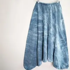 柔らかコットン　ウォッシュ加工　エスニックサルエルパンツ　タイパンツ　青系