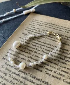 No89・ハンドメイドヴィンテージビーズとパールのブレスレット