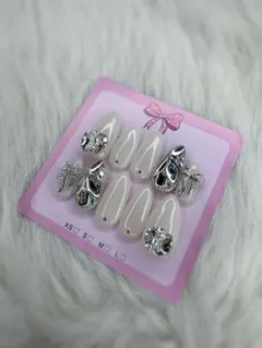 ネイルチップ ホワイト リボン ワンホン ちゅるん