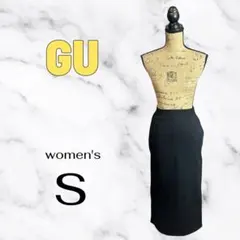 美品✨【GU】ヘビーウェイトスウェットナロースカート　裏起毛　総ゴム　ブラックS