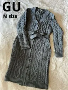 GU ケーブルニット ロングカーディガン ニットカーディガン　アウター　青緑系
