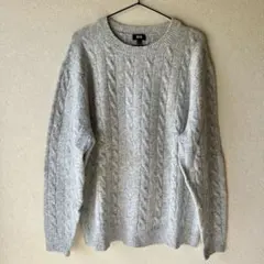 【美品★】ユニクロ スフレヤーンケーブルクルーネックセーター ライトグレー L
