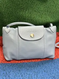 LONGCHAMP ロンシャン レザー ハンドバッグ ライトブルー ミニバッグ