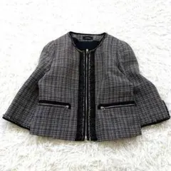 マックスアンドコー ノーカラージャケット ツイードジャケット リネン