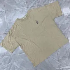 ペアペア Tシャツ ベージュ 刺繍ロゴ クマモチーフ 半袖 コットン混 F