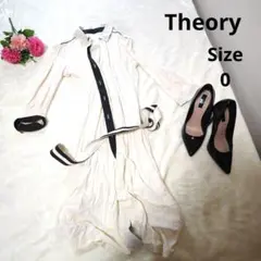 【オシャレ☆Theory】白　黒アクセント　ロングコート　サイズ0のサムネイル