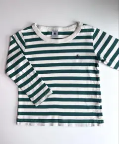 プチバトー 4ans 104cm 緑白ボーダー 長袖カットソー