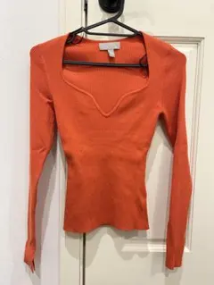 H&M オレンジ リブ編み 長袖トップス