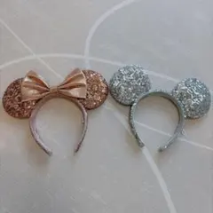 ミッキー&ミニー スパンコール カチューシャ2点セット　ディズニー ランド シー