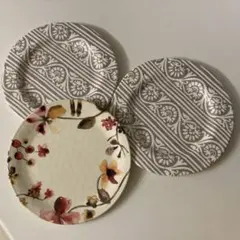 SALAD PLATE サラダプレート ストライプ&花柄模様の中皿　3枚セット