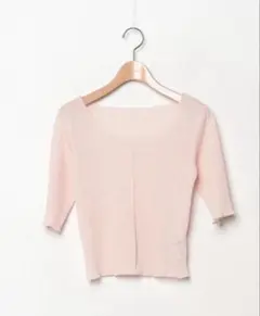 Kastane ピンク ラウンドネック 半袖ニット シースルー シアーのサムネイル
