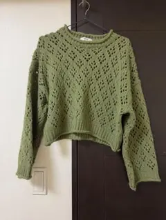 WEGO オリーブグリーン レース編みセーター