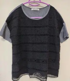 pual ce cin ピュアルセシン グレー 半袖Tシャツ 黒レース
