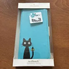 COLLABORN iPhone X用手帳型ケース 水色 猫デザイン