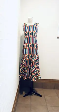 Mamo Howellエメラルドブルーオレンジハワイアンキルトヴィンテージドレス Mamo Howellエメラルドブルーオレンジハワイアンキルトヴィンテージ
