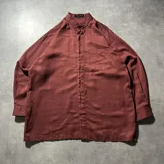 ヴィンテージ スエード調 レッド バンドカラー デザイン レトロ シャツ