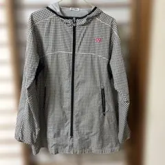 最初値下YONEX フード付チェックジLサイズ　ウィンドブレーカー丈長め