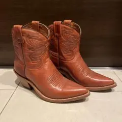 ブラウンレザー刺繍ウエスタンブーツ