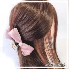 No.860 リボンパールヘアクリップ ピンク 韓国 量産型 地雷 春夏秋冬