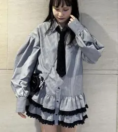 jouetie ヘムレースフリルチュニックシャツ フリル付きストライプ