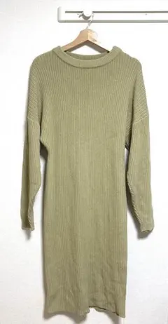 Mila Owen グリーン リブ編み ニットワンピース