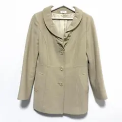 【美品】アンゴラ混 くるみボタン スタンドカラーコート ベージュ M相当