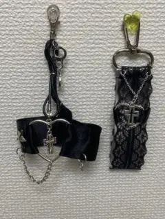 ハンドメイド　パンク　リボン　キーホルダーセット　NO.519