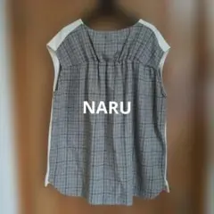 NARU異素材チェックギャザーベストナチュランリンネルdgy