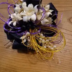 和風髪飾り 黒 金 紫