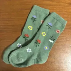 softcheese 花柄 グリーン ベビー靴下 13-18