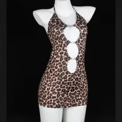 コスプレ 衣装 ワンピース ヒョウ柄 豹 レオパード タイト ミニ ナイトウェア