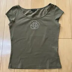 CLATHAS 半袖Tシャツ カーキ ラインストーン カメリア柄 38のサムネイル