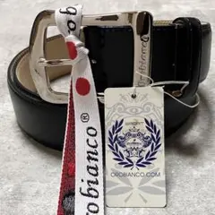 新品タグ付き　オロビアンコ　ベルト　牛革　ステッチ　ロゴ刻印　日本製　ブラックのサムネイル