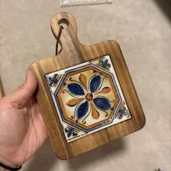 撮影用インテリア小物 レトロタイル×木製 飾りボード／キッチンインテリア❷