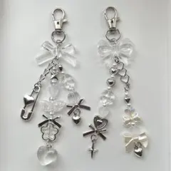 ビーズキーホルダー y2k チャーム 2点セット 透明 クリア 白 ①