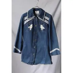 Vintage デニム レース装飾 USA製 長袖シャツ