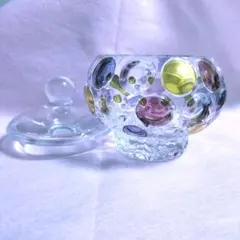 水玉模様ガラス製小物入れ キャンディポット 花器