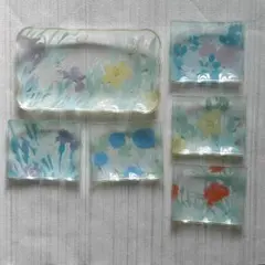 昭和レトロ ガラス皿 お皿 絵皿 取り皿 プレート デザート皿 角皿 花柄皿