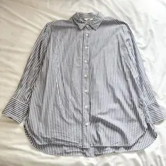 ユニクロ シャツ 長袖 ストライプ ネイビー Lサイズ レディース UNIQLO