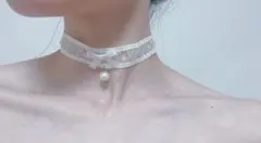 ホワイト レース チョーカー パール付き