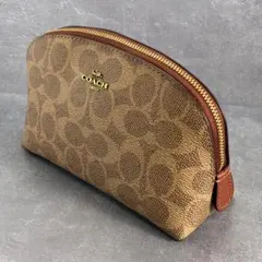 COACH コーチ ポーチ シグネチャー コスメポーチ 化粧入れ 茶 小物入れ
