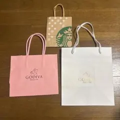 紙袋3点セット　GODIVA　スターバックス　まとめ売り　ショッパーのサムネイル