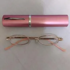 老眼鏡 ＋2.0 ピンクメタルフレームオーバル型ケース付き